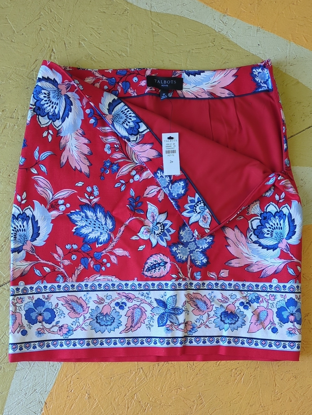 Talbots Red Floral Border Print Skirt